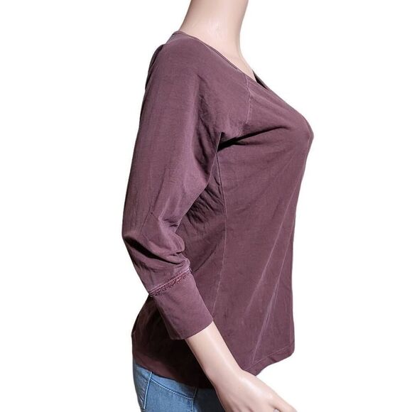 Pulp 3/4 raglan sleeve henley merlot with detail on front top M - Picture 6 of 6